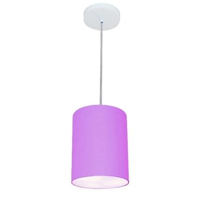 Lustre Pendente Cilíndrico Md-4012 Cúpula Em Tecido 18x25cm Lilás - Bivolt