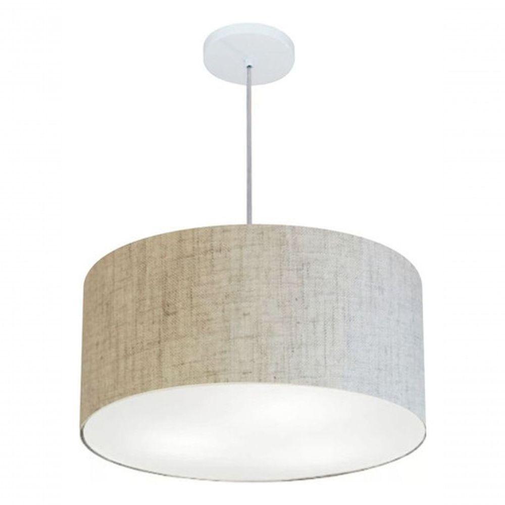 Lustre Pendente Cilíndrico Vivare Md-4242 Cúpula Em Tecido 45x25cm - Bivolt Rustico-bege 127/220v - 4