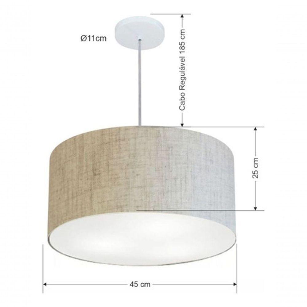 Lustre Pendente Cilíndrico Vivare Md-4242 Cúpula Em Tecido 45x25cm - Bivolt Rustico-bege 127/220v - 5