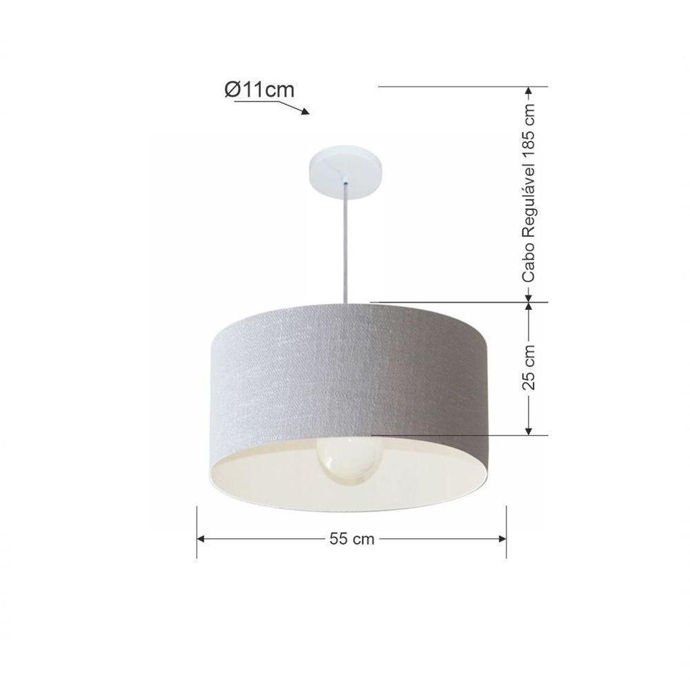 Lustre Pendente Cilíndrico Vivare Md-4207 Cúpula Em Tecido 55x25cm - Bivolt Rustico-cinza 127/220v - 2