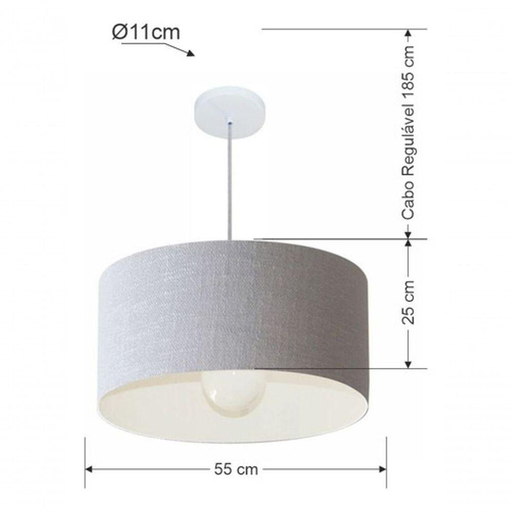Lustre Pendente Cilíndrico Vivare Md-4207 Cúpula Em Tecido 55x25cm - Bivolt Rustico-cinza 127/220v - 4