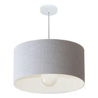 Lustre Pendente Cilíndrico Vivare Md-4207 Cúpula Em Tecido 55x25cm - Bivolt Rustico-cinza 127/220v - 3