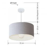 Lustre Pendente Cilíndrico Vivare Md-4207 Cúpula Em Tecido 55x25cm - Bivolt Rustico-cinza 127/220v - 4