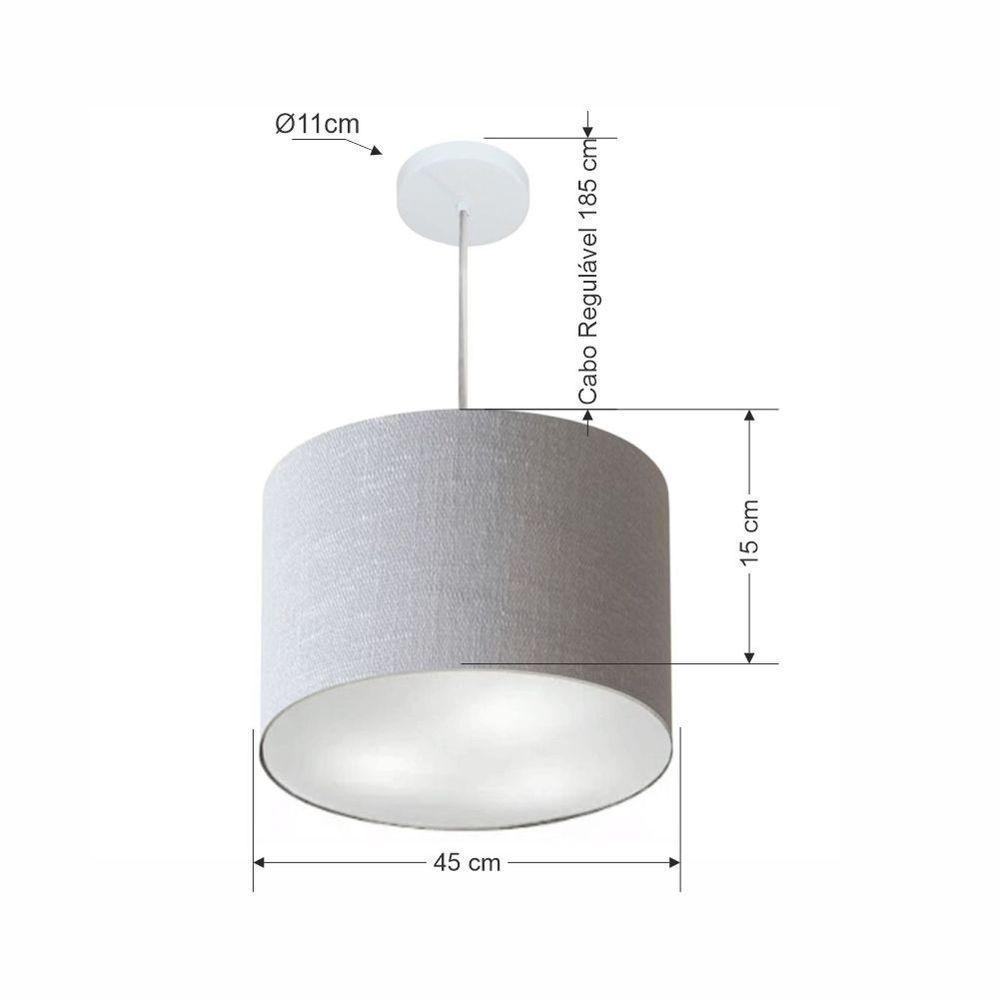 Lustre Pendente Cilíndrico Vivare Md-4216 Cúpula Em Tecido 40x30cm - Bivolt Rustico-cinza 127/220v - 2