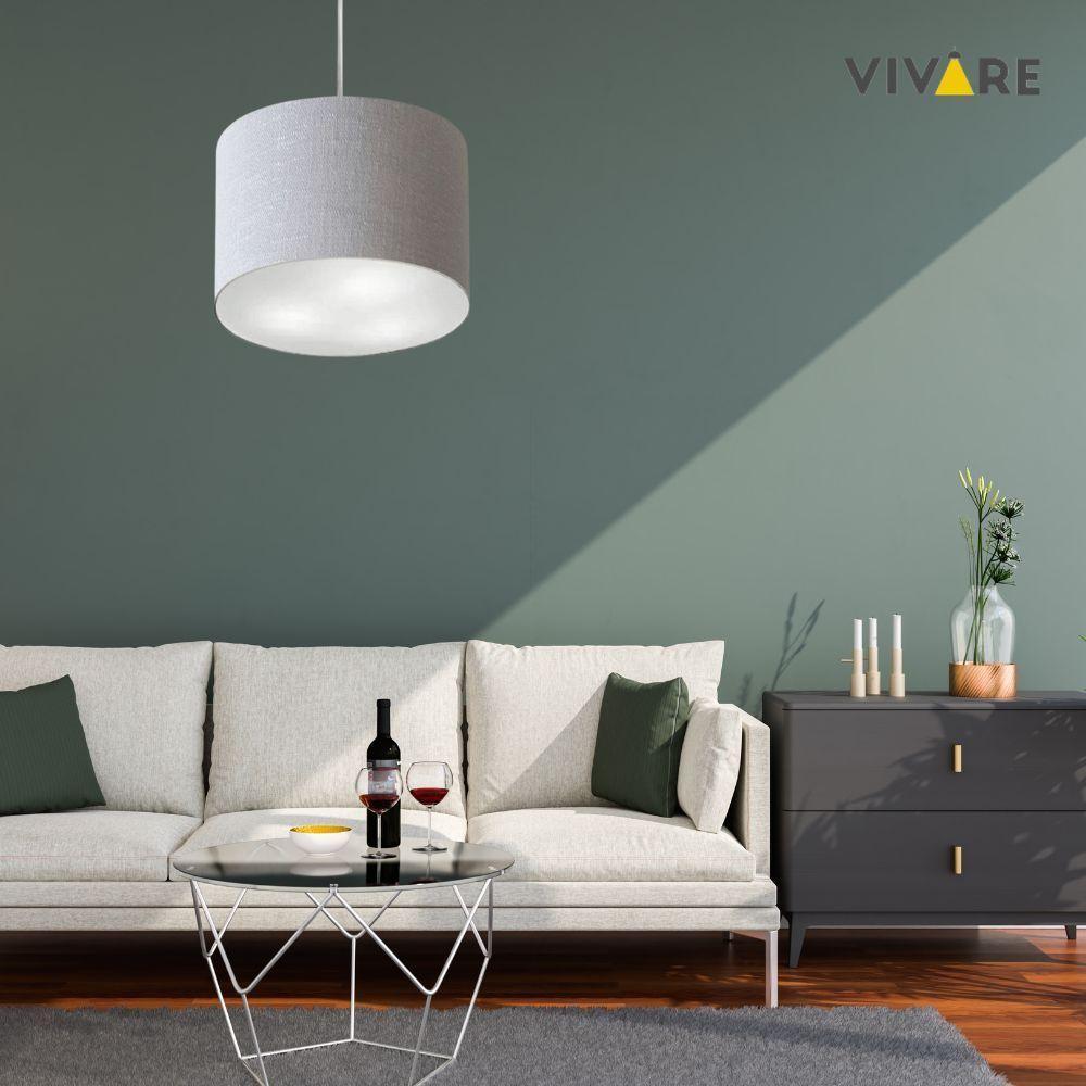 Lustre Pendente Cilíndrico Vivare Md-4216 Cúpula Em Tecido 40x30cm - Bivolt Rustico-cinza 127/220v - 3