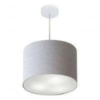 Lustre Pendente Cilíndrico Vivare Md-4216 Cúpula Em Tecido 40x30cm - Bivolt Rustico-cinza 127/220v
