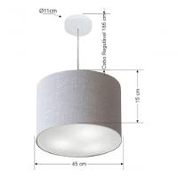 Lustre Pendente Cilíndrico Vivare Md-4216 Cúpula Em Tecido 40x30cm - Bivolt Rustico-cinza 127/220v - 5