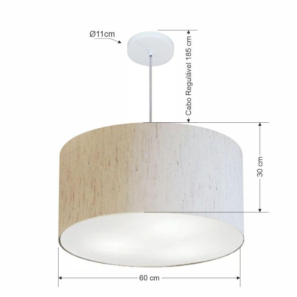 Lustre Pendente Cilíndrico Vivare Md-4080 Cúpula Em Tecido 60x30cm - Bivolt Linho Bege 127/220v - 2