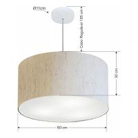 Lustre Pendente Cilíndrico Vivare Md-4080 Cúpula Em Tecido 60x30cm - Bivolt Linho Bege 127/220v - 4