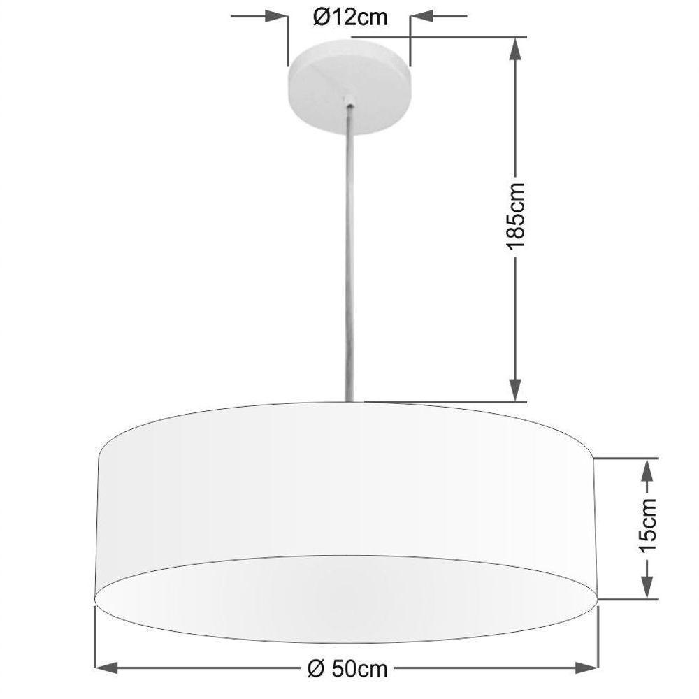 Lustre Pendente Cilíndrico Vivare Md-4217 Cúpula Em Tecido 50x15cm - Bivolt Preto 127/220v - 2