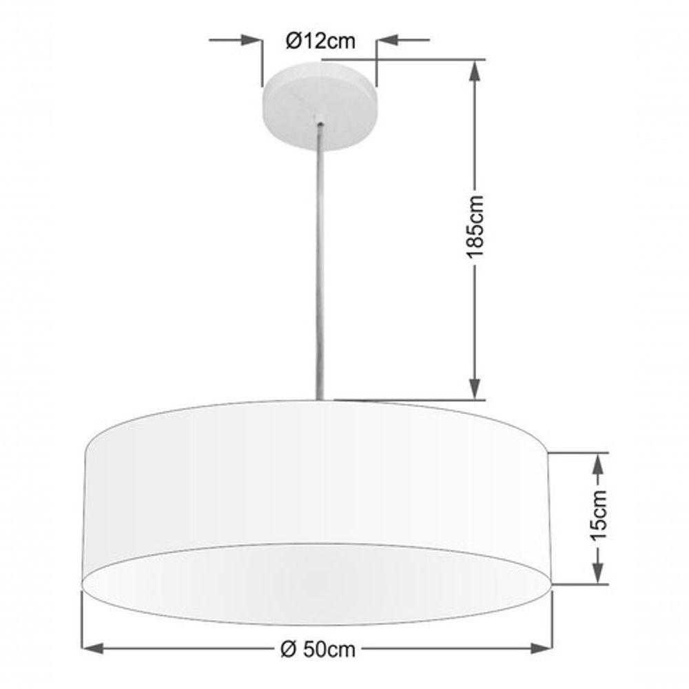 Lustre Pendente Cilíndrico Vivare Md-4217 Cúpula Em Tecido 50x15cm - Bivolt Preto 127/220v - 4