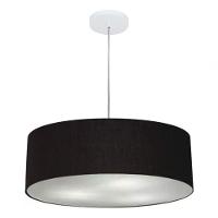 Lustre Pendente Cilíndrico Vivare Md-4217 Cúpula Em Tecido 50x15cm - Bivolt Preto 127/220v - 3