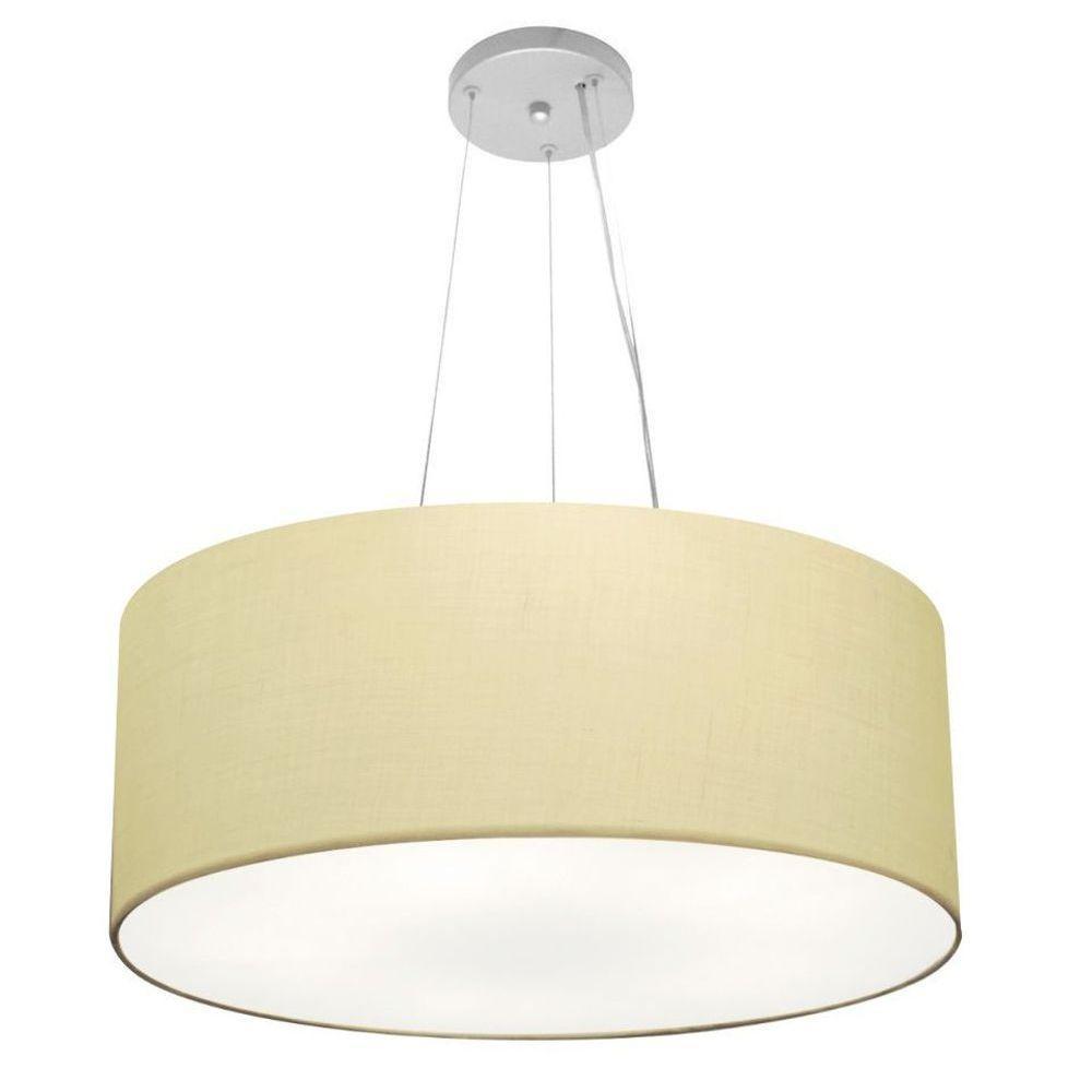 Lustre Pendente Cilíndrico Vivare Md-4188 Cúpula Em Tecido 50x25cm - Bivolt Algodão-crú 127/220v - 1