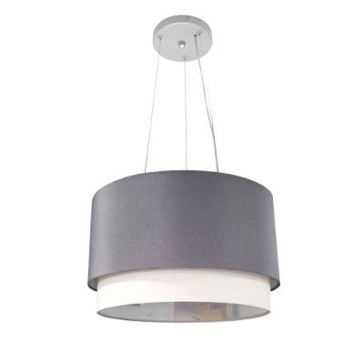 Lustre Pendente Cilíndrico Vivare Md-4383 Cúpula Em Tecido 45x25cm - Bivolt Canopla 3 Cabos De Aço 127/220v