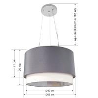 Lustre Pendente Cilíndrico Vivare Md-4383 Cúpula Em Tecido 45x25cm - Bivolt Canopla 3 Cabos De Aço 127/220v - 2