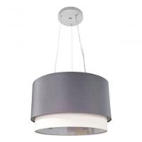 Lustre Pendente Cilíndrico Vivare Md-4383 Cúpula Em Tecido 45x25cm - Bivolt Canopla 3 Cabos De Aço 127/220v