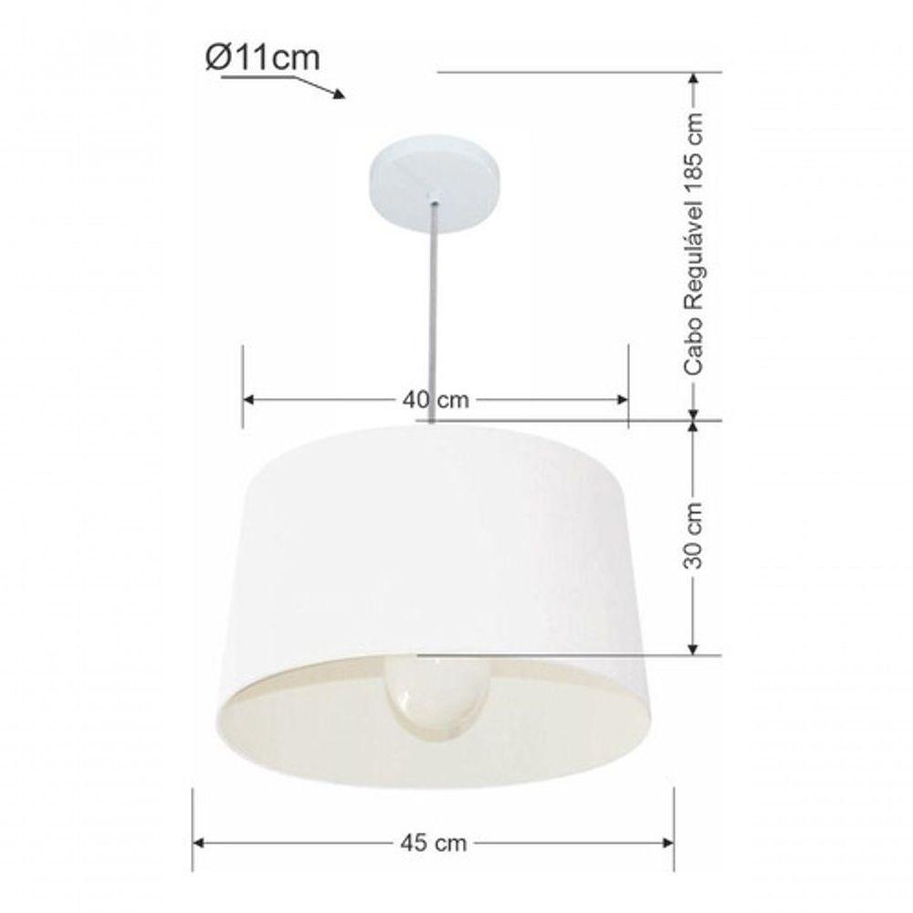 Lustre Pendente Cone Md-4241 Cúpula Em Tecido 30/45x40cm Branco - Bivolt - 5