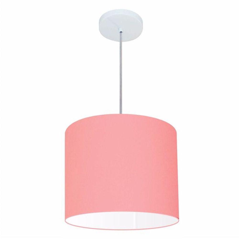 Lustre Pendente Cilíndrico Vivare Md-4143 Cúpula Em Tecido 35x25cm - Bivolt Rosa-bebê 127/220v - 2