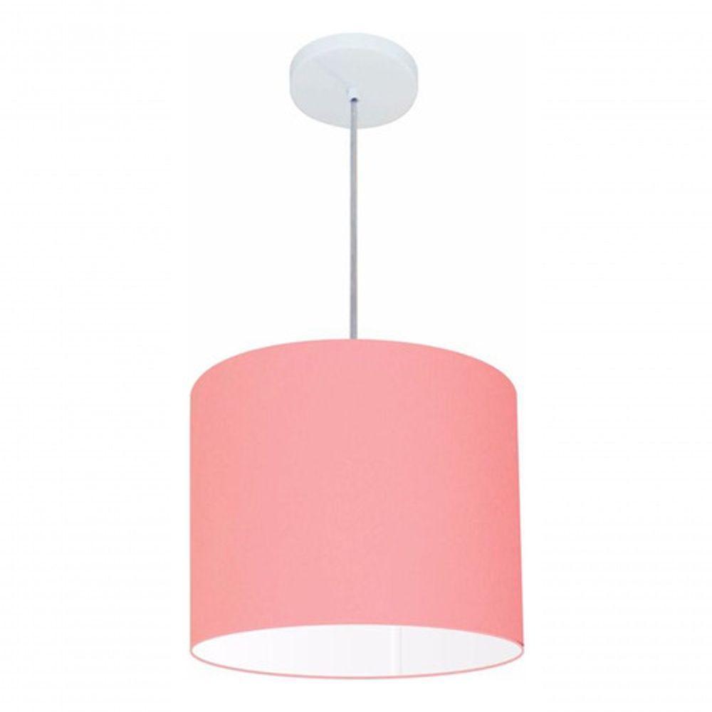 Lustre Pendente Cilíndrico Vivare Md-4143 Cúpula Em Tecido 35x25cm - Bivolt Rosa-bebê 127/220v - 4