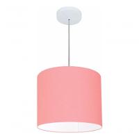 Lustre Pendente Cilíndrico Vivare Md-4143 Cúpula Em Tecido 35x25cm - Bivolt Rosa-bebê 127/220v - 4