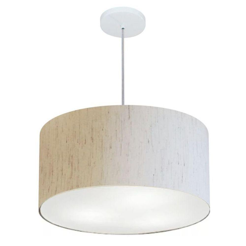 Lustre Pendente Cilíndrico Vivare Md-4242 Cúpula Em Tecido 45x25cm - Bivolt Linho Bege 127/220v - 1