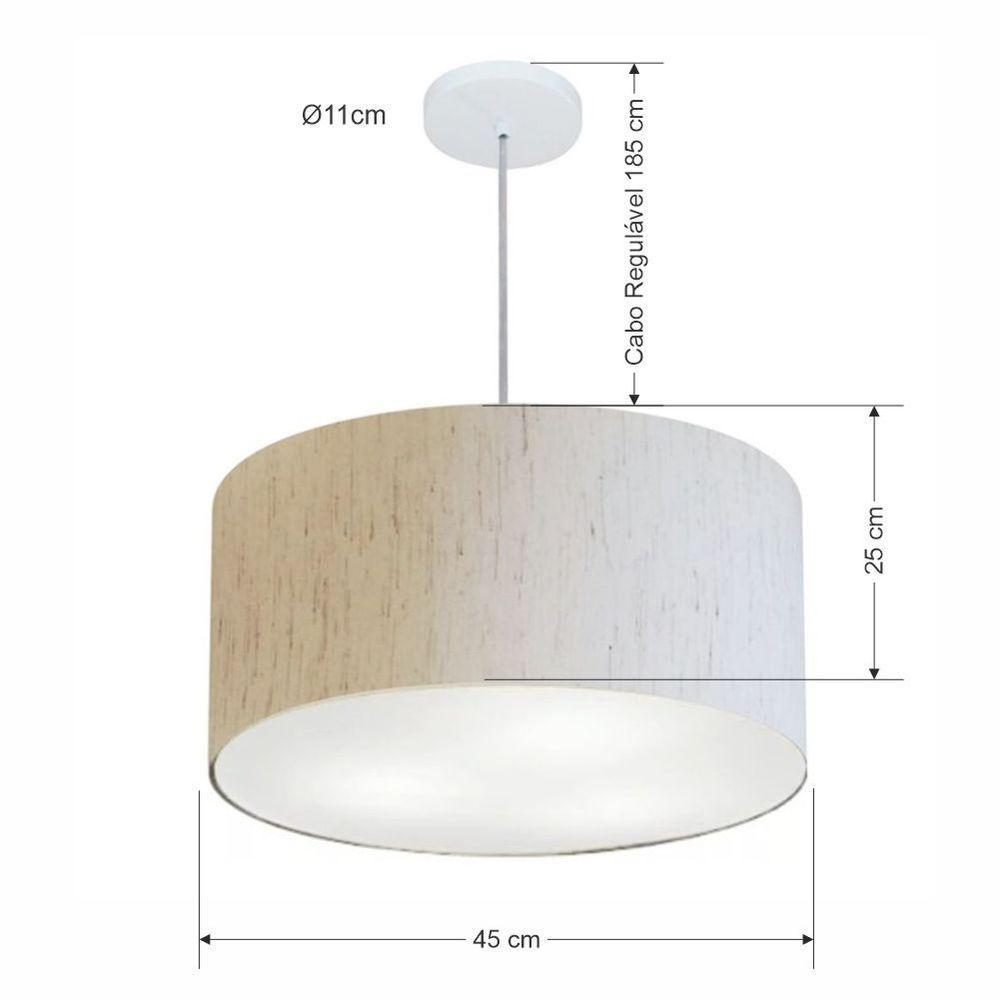 Lustre Pendente Cilíndrico Vivare Md-4242 Cúpula Em Tecido 45x25cm - Bivolt Linho Bege 127/220v - 2