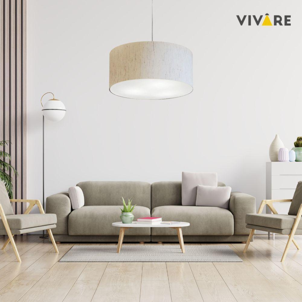 Lustre Pendente Cilíndrico Vivare Md-4242 Cúpula Em Tecido 45x25cm - Bivolt Linho Bege 127/220v - 3
