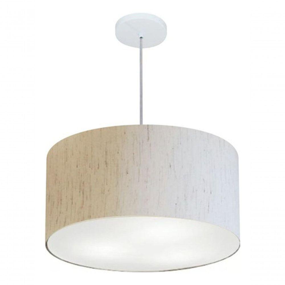 Lustre Pendente Cilíndrico Vivare Md-4242 Cúpula Em Tecido 45x25cm - Bivolt Linho Bege 127/220v - 4