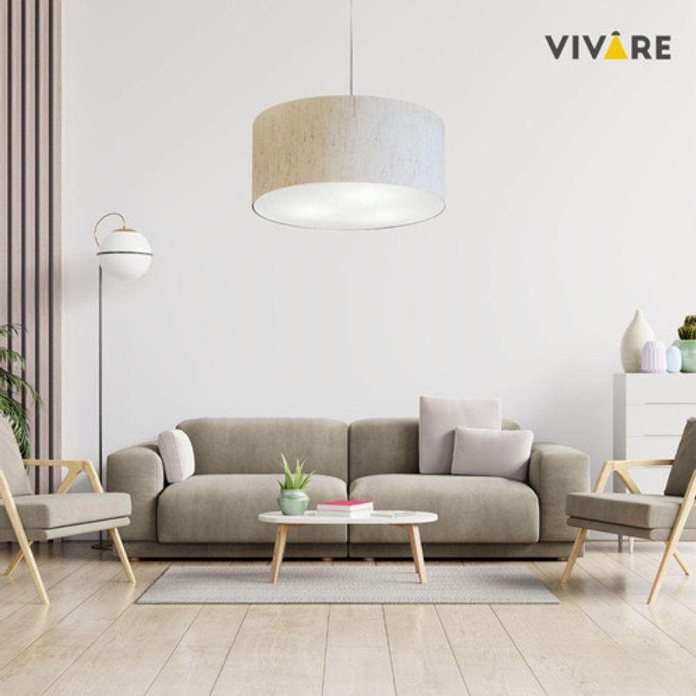 Lustre Pendente Cilíndrico Vivare Md-4242 Cúpula Em Tecido 45x25cm - Bivolt Linho Bege 127/220v - 6