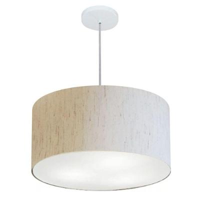 Lustre Pendente Cilíndrico Vivare Md-4242 Cúpula Em Tecido 45x25cm - Bivolt Linho Bege 127/220v