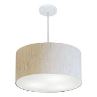 Lustre Pendente Cilíndrico Vivare Md-4242 Cúpula Em Tecido 45x25cm - Bivolt Linho Bege 127/220v