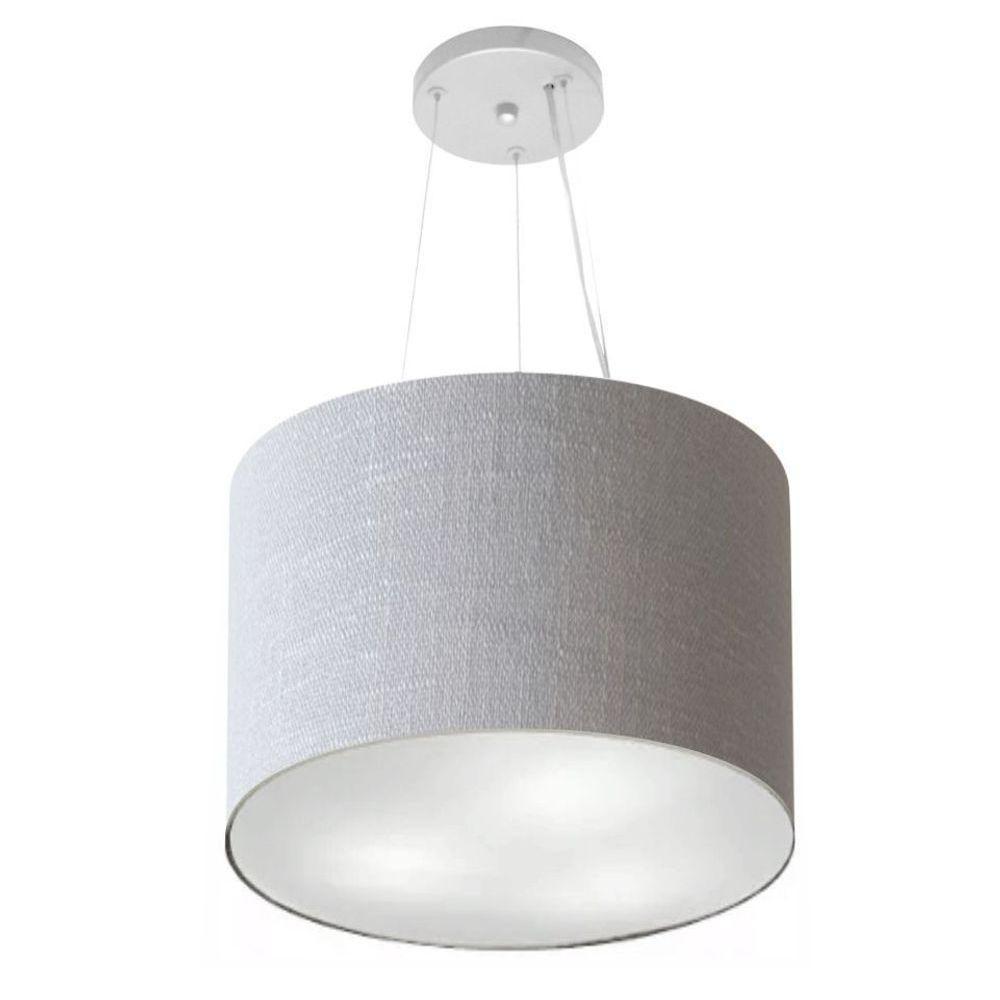 Lustre Pendente Cilíndrico Vivare Md-4183 Cúpula Em Tecido 40x30cm - Bivolt Rustico-cinza 127/220v - 1