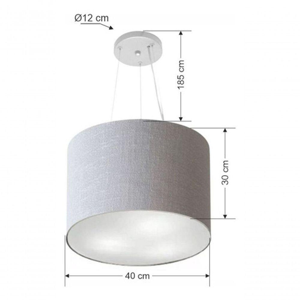 Lustre Pendente Cilíndrico Vivare Md-4183 Cúpula Em Tecido 40x30cm - Bivolt Rustico-cinza 127/220v - 4