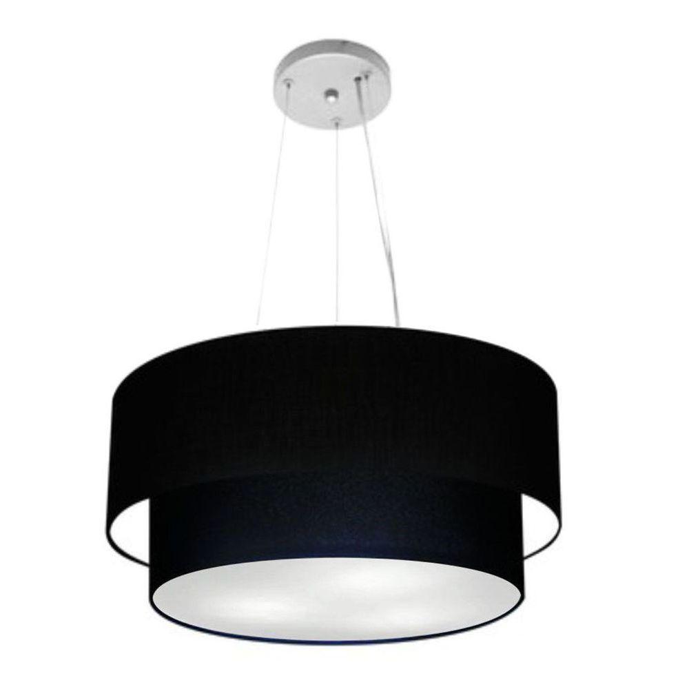 Lustre Pendente Duplo Cilíndrico Vivare Md-4061 Cúpula Em Tecido 50x40cm - Bivolt Preto 127/220v - 1