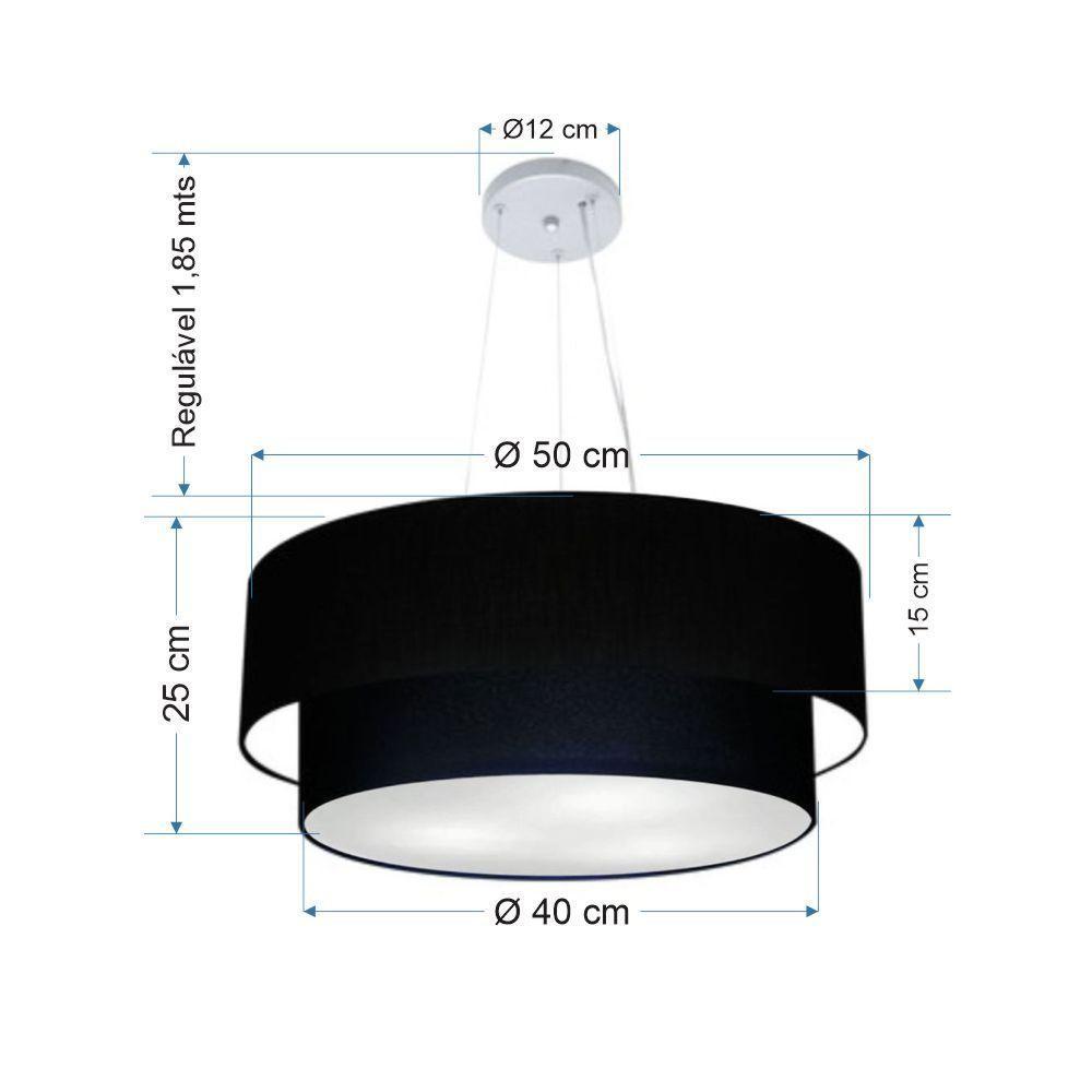 Lustre Pendente Duplo Cilíndrico Vivare Md-4061 Cúpula Em Tecido 50x40cm - Bivolt Preto 127/220v - 2