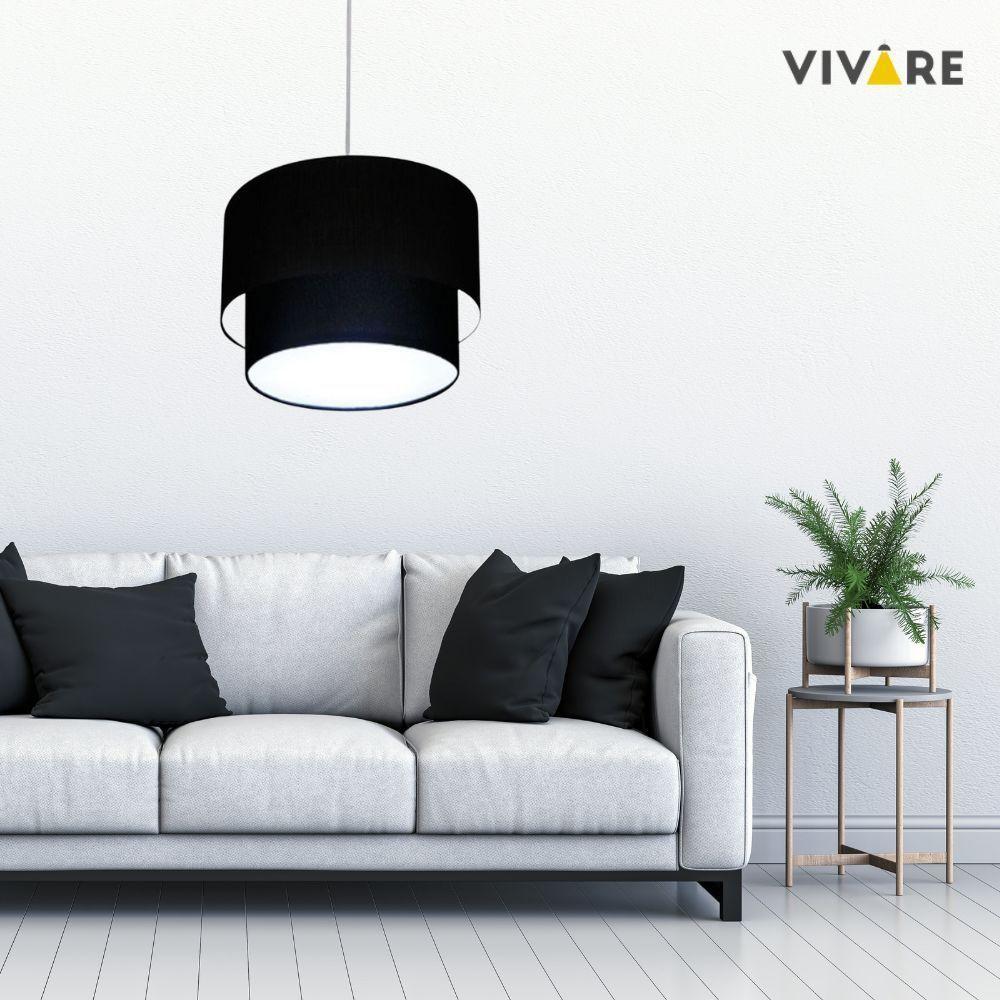 Lustre Pendente Duplo Cilíndrico Vivare Md-4061 Cúpula Em Tecido 50x40cm - Bivolt Preto 127/220v - 3