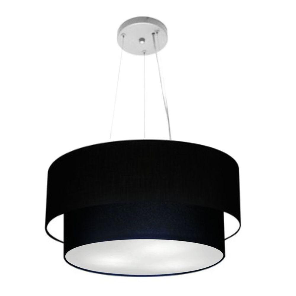 Lustre Pendente Duplo Cilíndrico Vivare Md-4061 Cúpula Em Tecido 50x40cm - Bivolt Preto 127/220v - 4