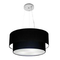 Lustre Pendente Duplo Cilíndrico Vivare Md-4061 Cúpula Em Tecido 50x40cm - Bivolt Preto 127/220v