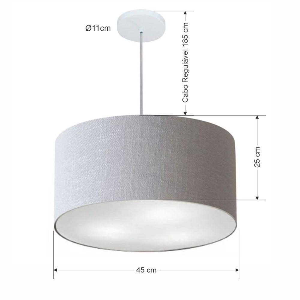 Lustre Pendente Cilíndrico Vivare Md-4242 Cúpula Em Tecido 45x25cm - Bivolt Rustico-cinza 127/220v - 2