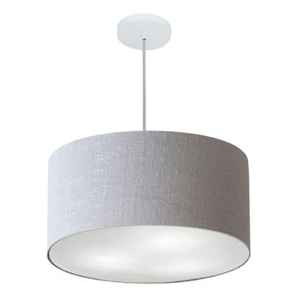 Lustre Pendente Cilíndrico Vivare Md-4242 Cúpula Em Tecido 45x25cm - Bivolt Rustico-cinza 127/220v - 4