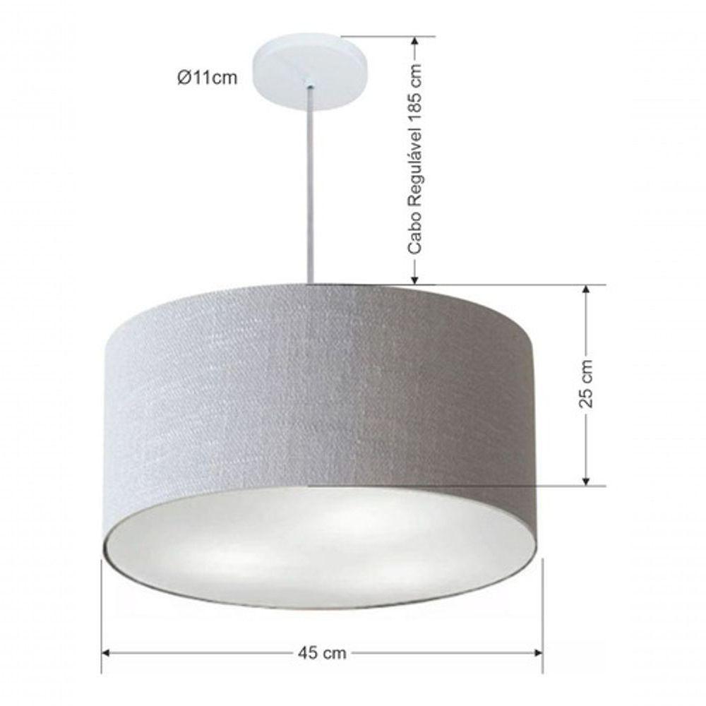 Lustre Pendente Cilíndrico Vivare Md-4242 Cúpula Em Tecido 45x25cm - Bivolt Rustico-cinza 127/220v - 5