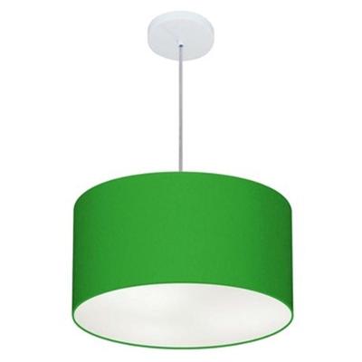 Lustre Pendente Cilíndrico Md-4099 Cúpula Em Tecido 40x25cm Verde Folha - Bivolt
