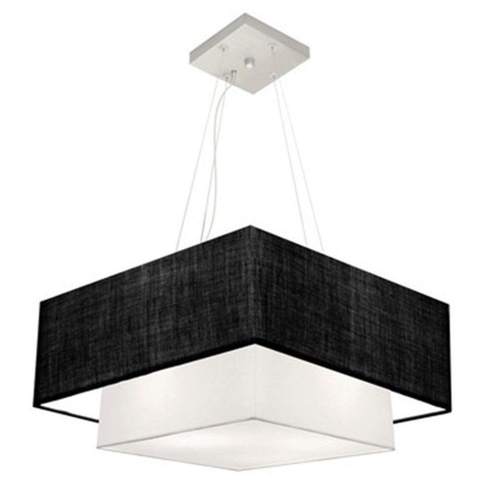 Lustre Pendente Duplo Quadrado Vivare Md-4066 Cúpula Em Tecido 50x35cm - Bivolt Preto-branco 127/220v - 3