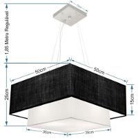 Lustre Pendente Duplo Quadrado Vivare Md-4066 Cúpula Em Tecido 50x35cm - Bivolt Preto-branco 127/220v - 2