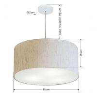 Lustre Pendente Cilíndrico Vivare Md-4219 Cúpula Em Tecido 55x25cm - Bivolt Linho Bege 127/220v - 5