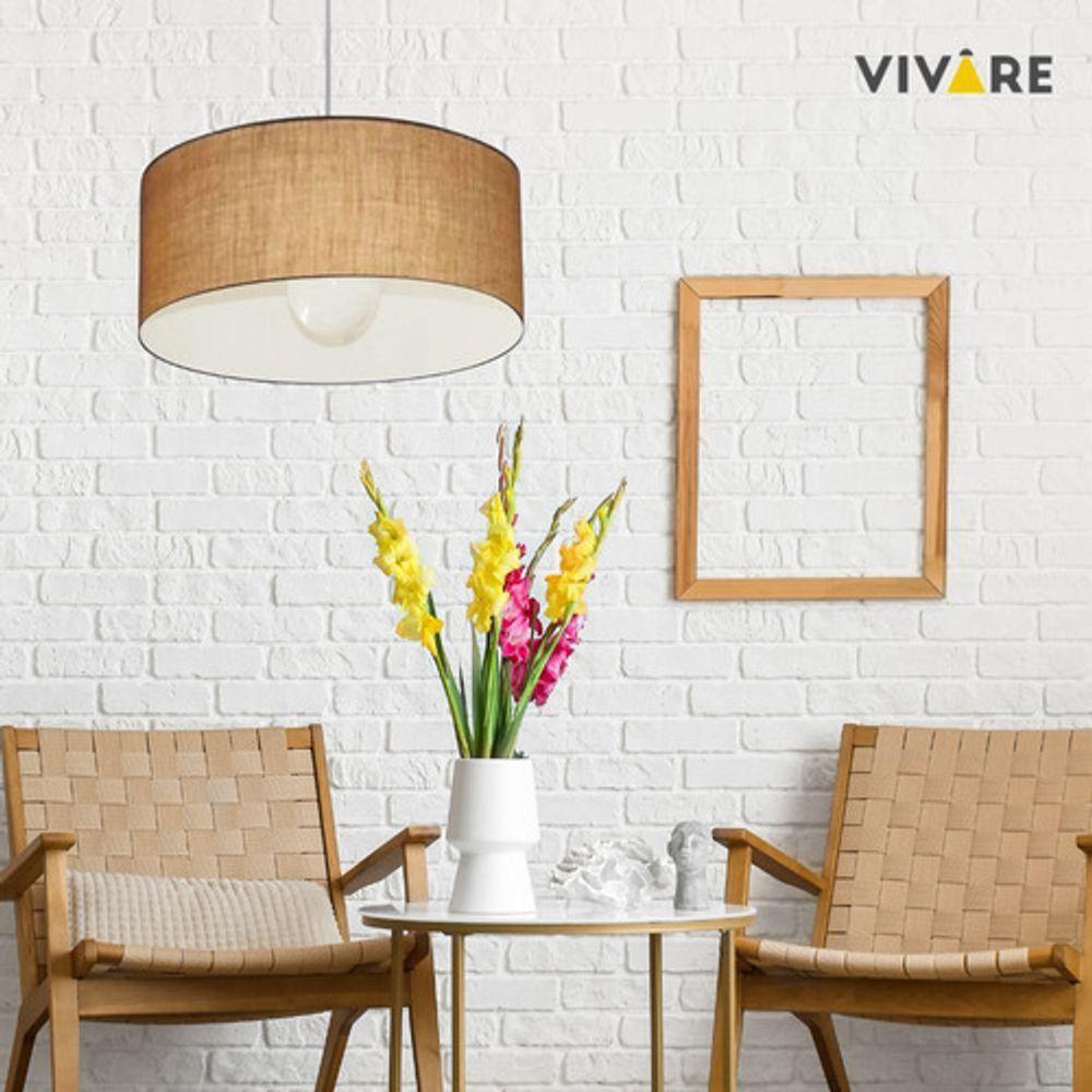 Lustre Pendente Cilíndrico Vivare Md-4206 Cúpula Em Tecido 50x25cm - Bivolt Palha 127/220v - 6