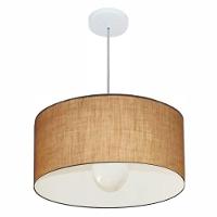 Lustre Pendente Cilíndrico Vivare Md-4206 Cúpula Em Tecido 50x25cm - Bivolt Palha 127/220v - 1