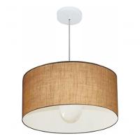 Lustre Pendente Cilíndrico Vivare Md-4206 Cúpula Em Tecido 50x25cm - Bivolt Palha 127/220v