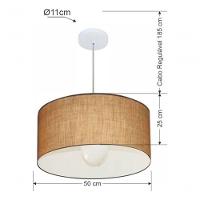 Lustre Pendente Cilíndrico Vivare Md-4206 Cúpula Em Tecido 50x25cm - Bivolt Palha 127/220v - 5