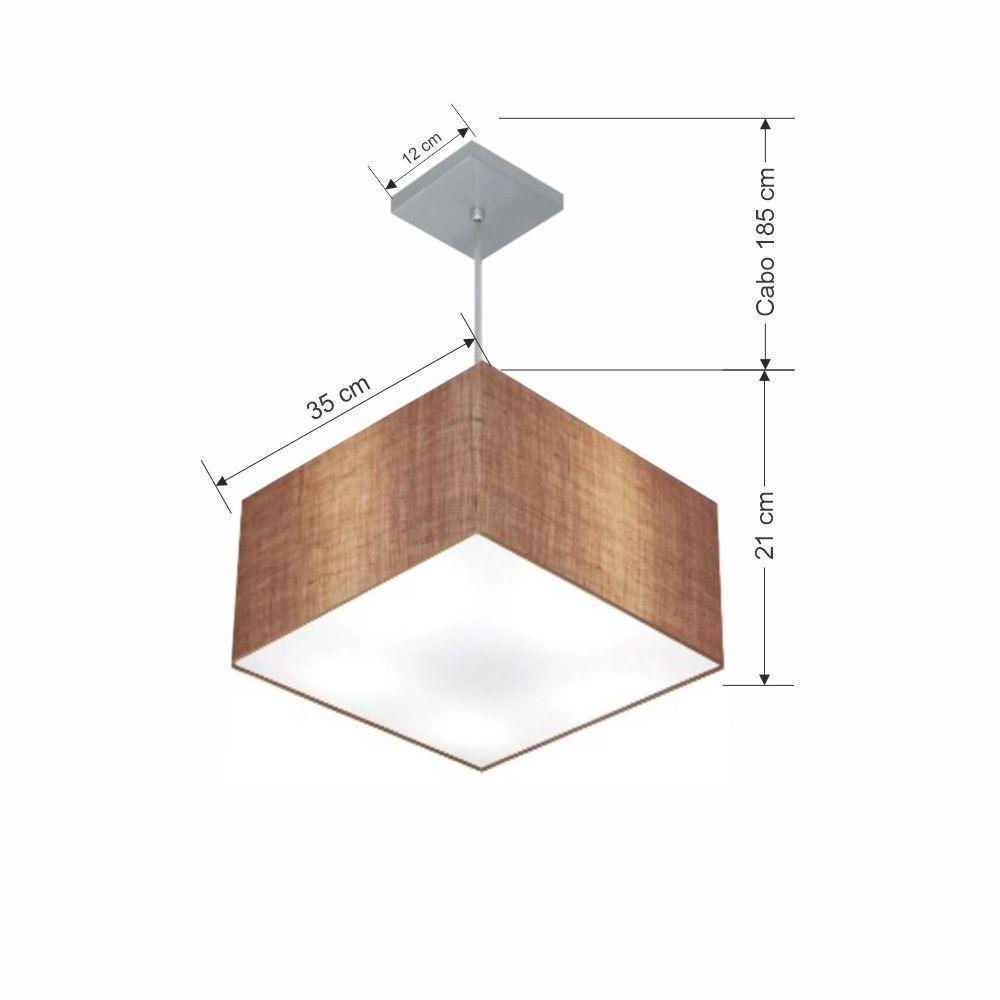 Lustre Pendente Quadrado Vivare Md-4020 Cúpula Em Tecido 21/35x35cm - Bivolt Palha 127/220v - 2